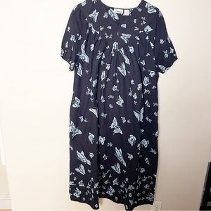 Vintage Cotton Butterflies House Dress Muumuu XL